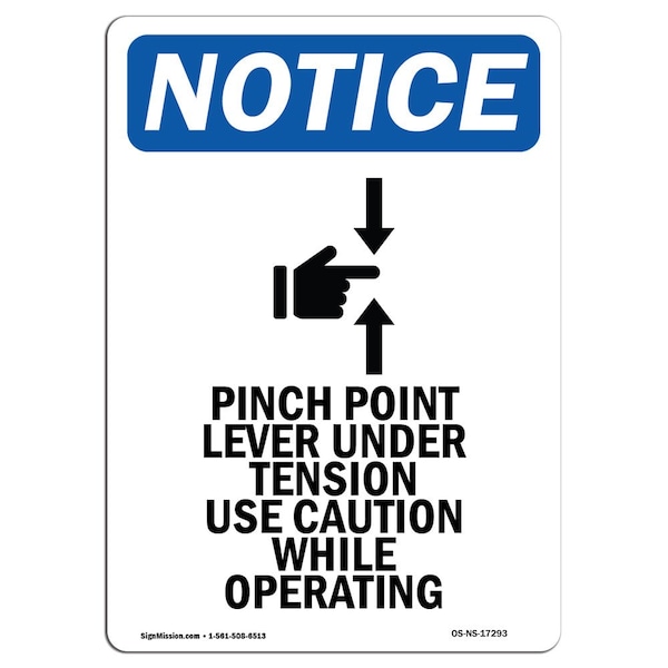 OSHA Sign, Pinch Point Lever With Symbol, 5in X 3.5in Decal, 10PK, 3.5" W, 5" L, Portrait, PK10